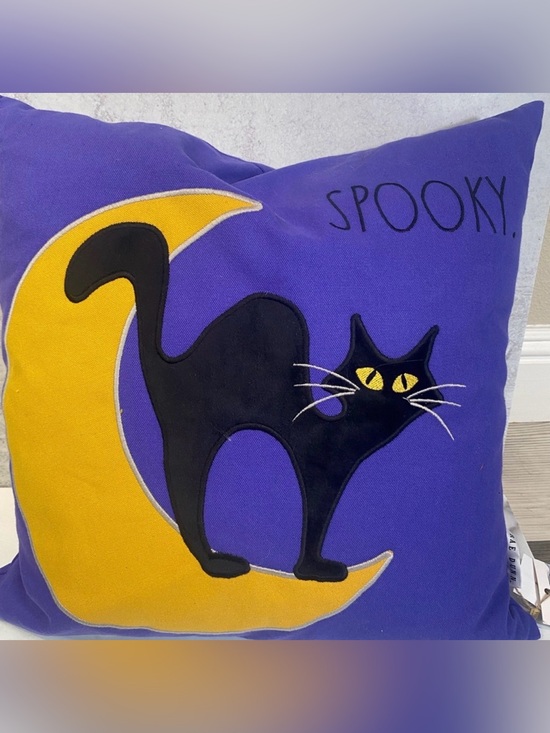 Rae Dunn Other - NWT RAE DUNN ‘Spooky’ Black Cat Decorative Accent Throw Pillow in Purple/Yellow